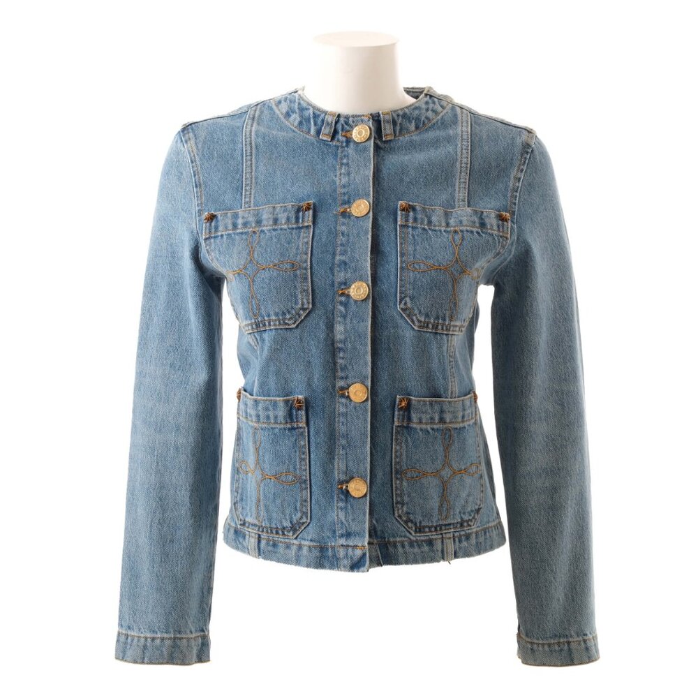 Sandro Paris Embellished Blue Denim Iris Faded Jacket Size XS